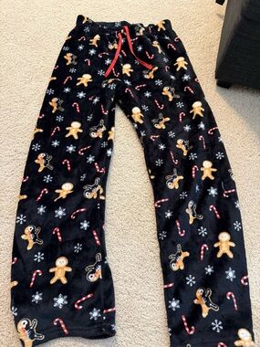 Kids Black Holiday Gingerbread Plush Pajama Pants
